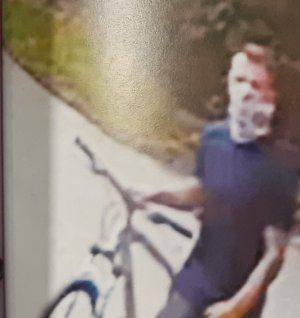 Publikowane zdjęcia przedstawiają wizerunek mężczyzny podejrzanego o rozbój na kobiecie.  Na zdjęciach widać jak mężczyzna ubrany w granatowy t-shirt, niebieskie jeansy za kolano oraz sportowe jasne podchodzi do kobiety spacerującej ze swoim małym dzieckiem i używając siły, zrywa jej z szyi łańcuszek, a następnie ucieka. Zdjęcia przedstawiają jego sylwetkę, ubiór i twarz.